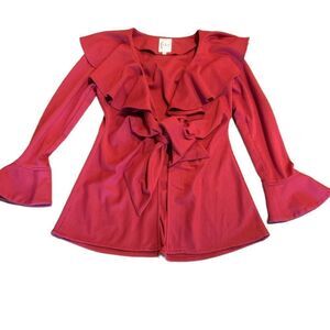 Finley Red Ruffled Lapel Tie Front Blazer Jacket XS Stretch
